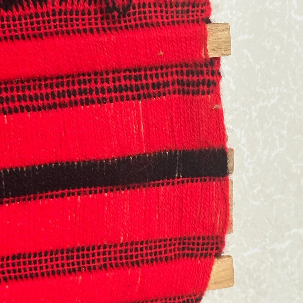 Vintage Hand Woven Peruvian Wall Hanging Motif Red Black Textile Folk Art 49x29